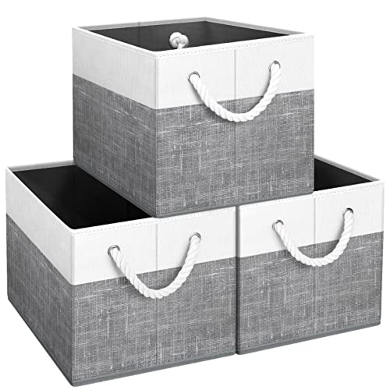 Fab totes Storage Bins [3-Pack], Foldable Storage Baskets for Organizing  Toys, Books, Shelves, Closet, Large Storage Box with Rope Handles, Sturdy Organizer  Bins, White & Grey